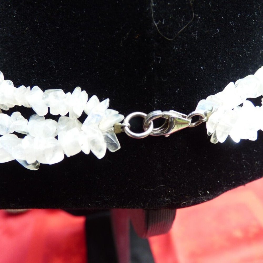 380CTS RAINBOW MOONSTONE 925 3 ROW NUGGET NECKLACE & TWISTED STRETCH BRACELET - Picture 6 of 9
